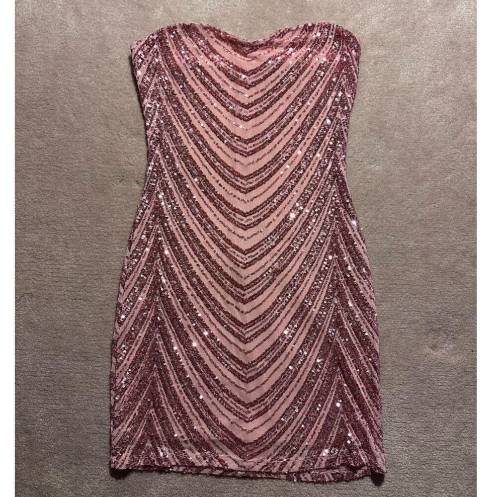 Blondie Nites Pink Sequin Strapless Mini Dress Size S